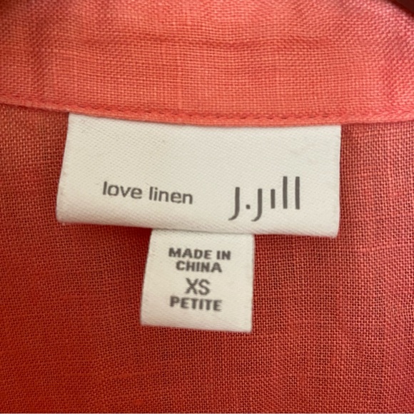 J. Jill Love Linen Coral Long Sleeve Blouse / Shirt XS Petite - 100% Linen NWOT - Picture 3 of 9